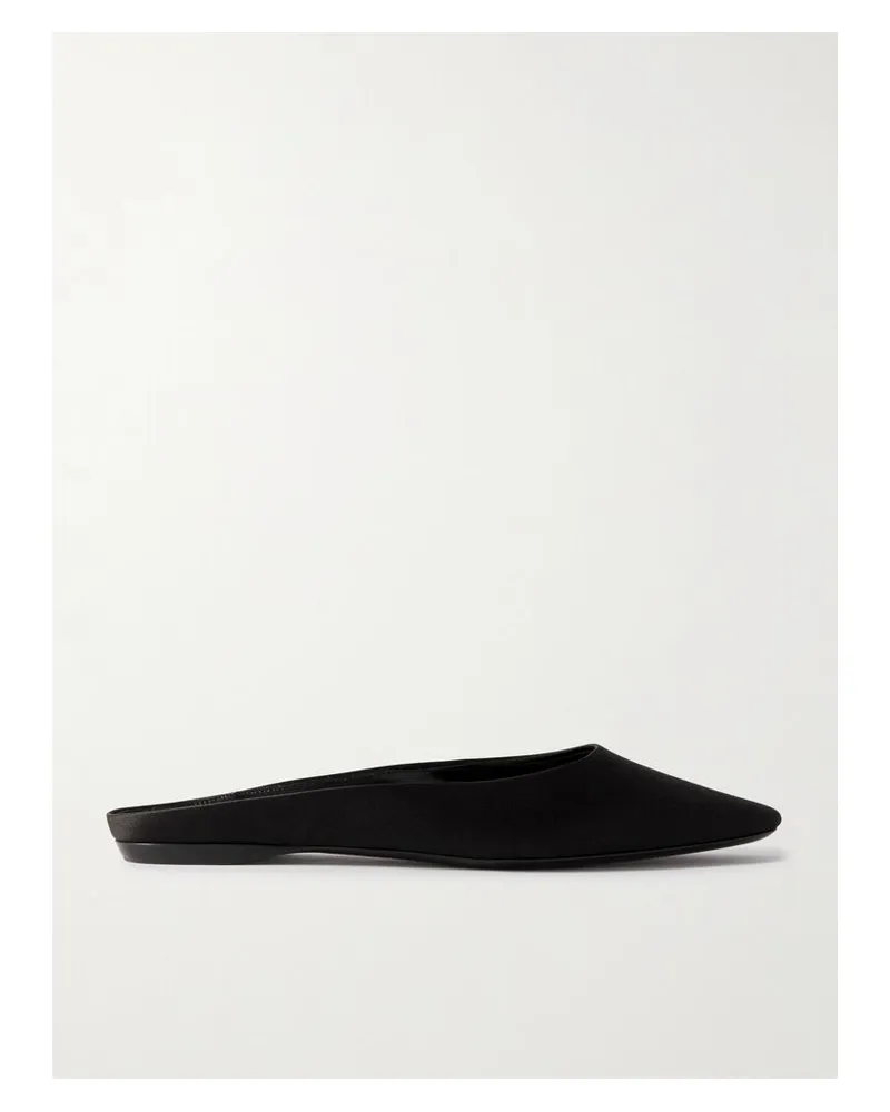 Saint Laurent Lido Slippers Aus Glänzendem Crêpe - Schwarz Schwarz