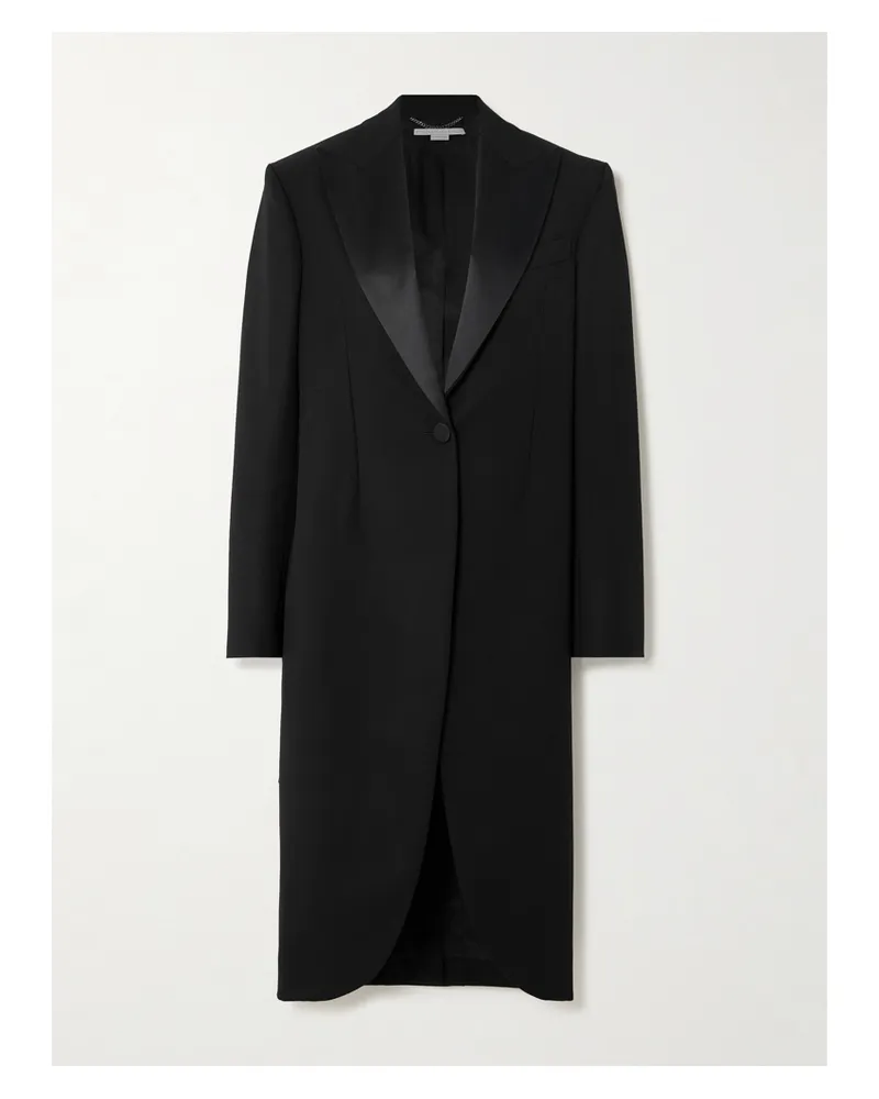 Stella McCartney Net Sustain Mantel Aus Woll-twill Mit Besätzen Aus Satin - Schwarz Schwarz