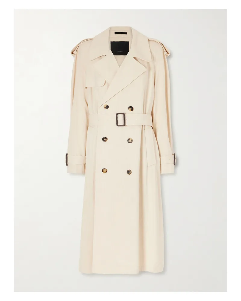 WARDROBE.NYC Double-breasted Belted Technical Shell Trench Coat - Cream Cream
