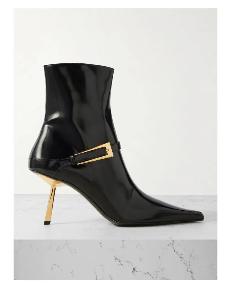 Saint Laurent Lee Ankle Boots Aus Glanzleder Mit Schnalle - Schwarz Schwarz