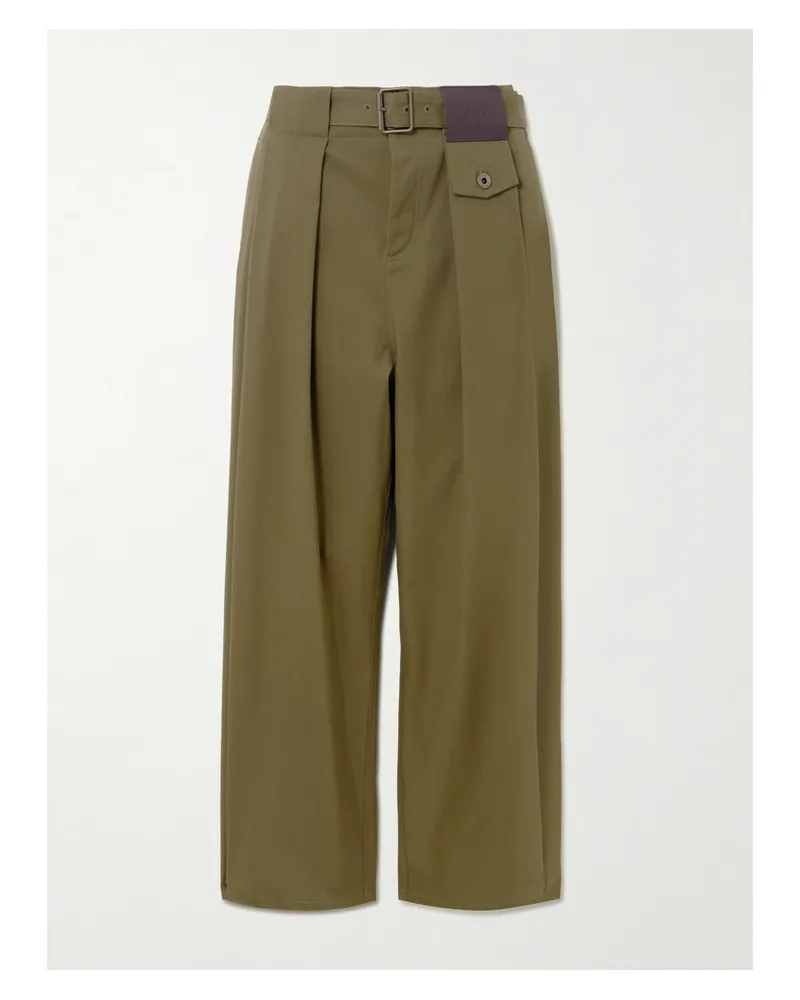 Loewe Hose Aus Einer Baumwoll-seidenmischung Mit Falten, Lederbesatz Und Gürtel - Grün Grün