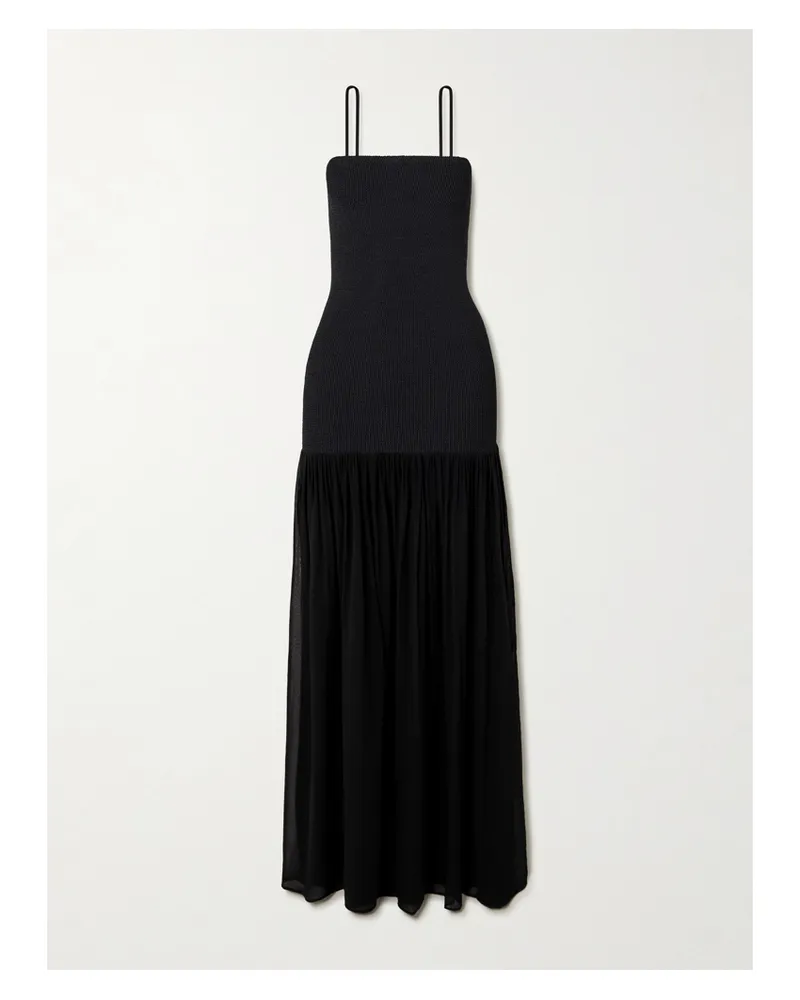 Hunza G Hybrid Maxikleid Aus Seersucker Und Chiffon - Schwarz Schwarz