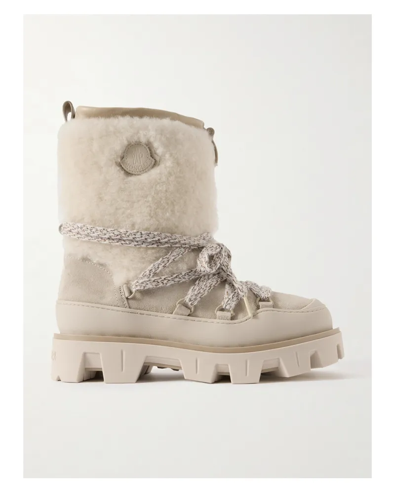 Moncler Peak Apres Shearling-trimmed Suede Ankle Boots - Cream Cream