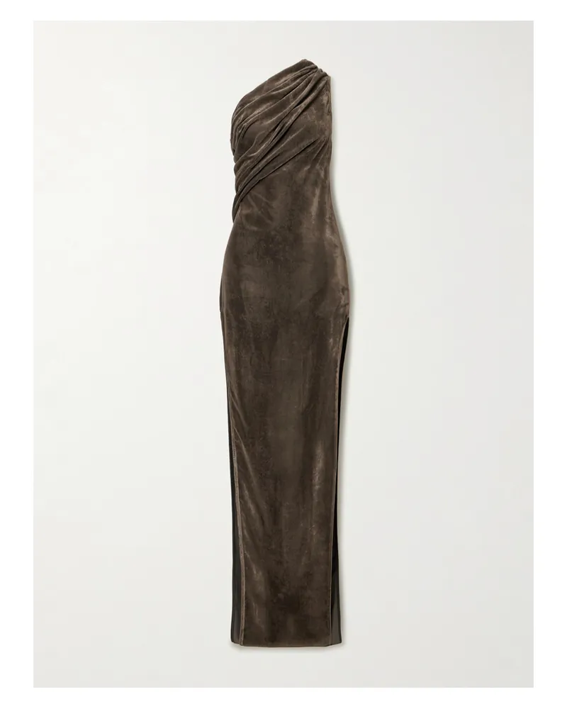 Rick Owens Athena Arrowhead Asymmetrisches Maxikleid Aus Samt In Knitteroptik Mit Raffungen - Braun Braun