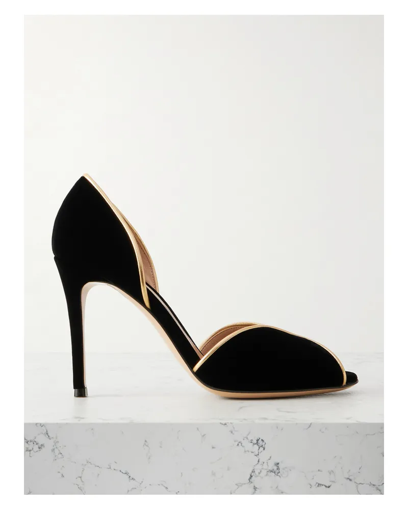 Gianvito Rossi 95 Metallic Leather-trimmed Velvet Pumps - Black Black