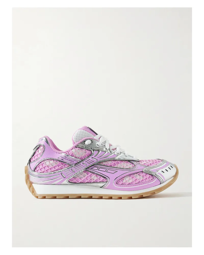 Bottega Veneta Orbit Metallic Rubber, Mesh And Fishnet Sneakers - Purple Purple