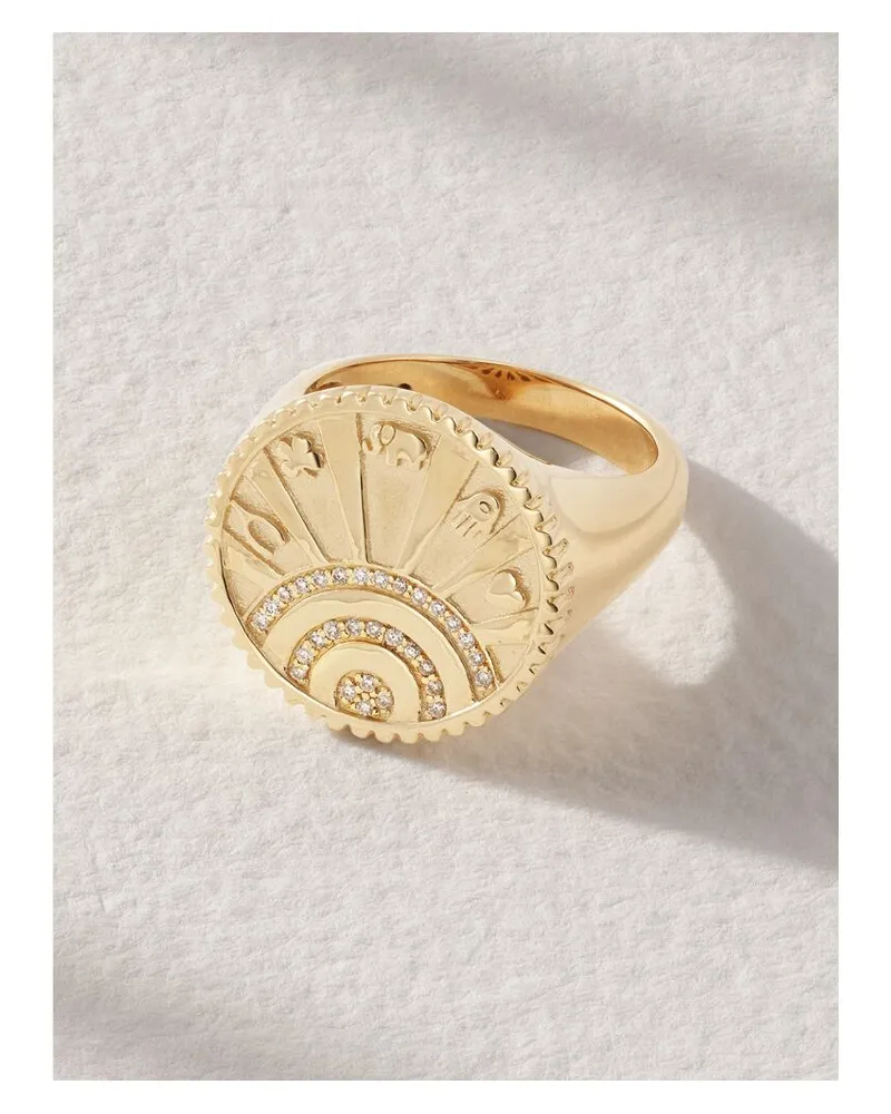 Sydney Evan Small Luck Coin Siegelring Aus 14 Karat Gold Mit Diamanten Gold
