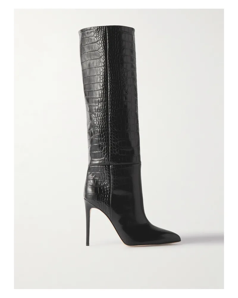 Paris Texas Croc-effect Leather Knee Boots - Black Black