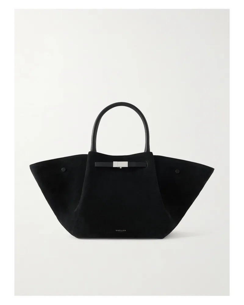 DeMELLIER Midi New York Leather-trimmed Suede Tote - Black Black