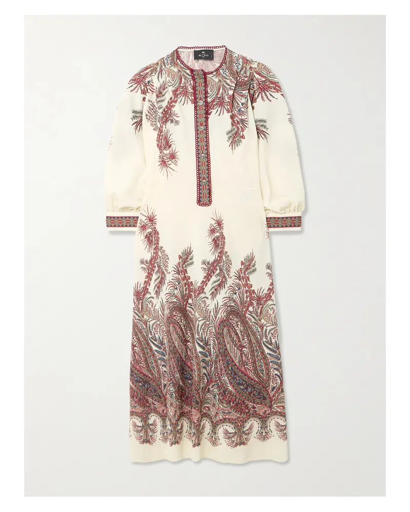 Etro Midi-hemdblusenkleid Aus Crêpe Mit Paisley-print Und Picot-besätzen - Creme Creme