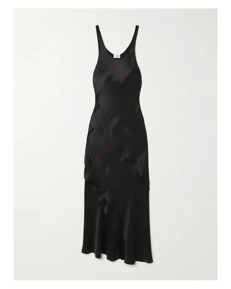 Saint Laurent Asymmetric Tiered Silk-satin Maxi Dress - Black Black