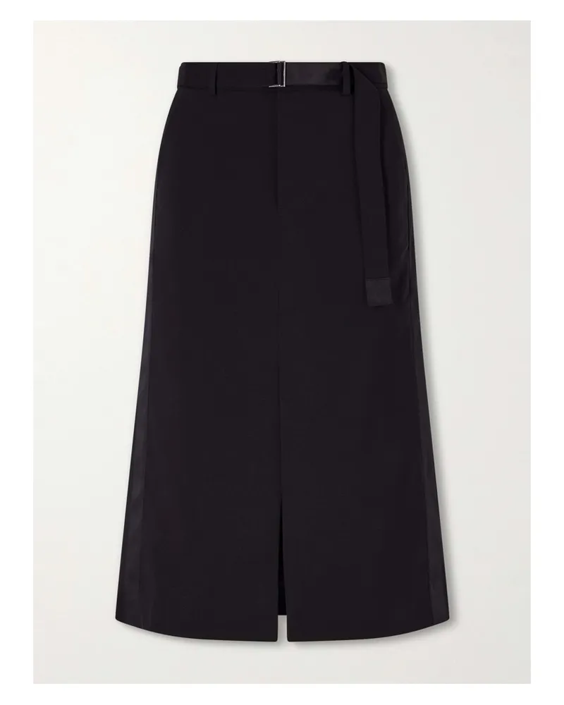 Sacai Suiting Paneled Wool Midi Skirt - Black Black