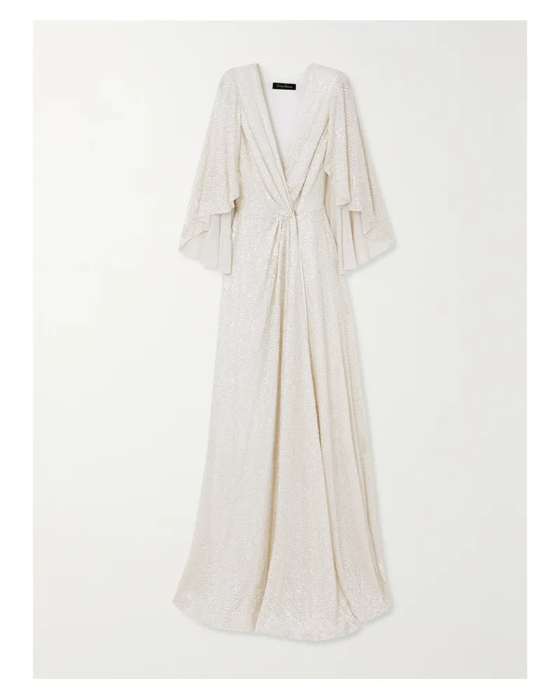 Jenny Packham Robe Aus Chiffon Mit Cape-effekt Und Pailletten - Weiß Weiß