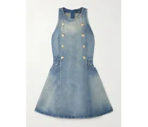 Mini-jeanskleid Mit Stickereien Und Zierknöpfen - Blau