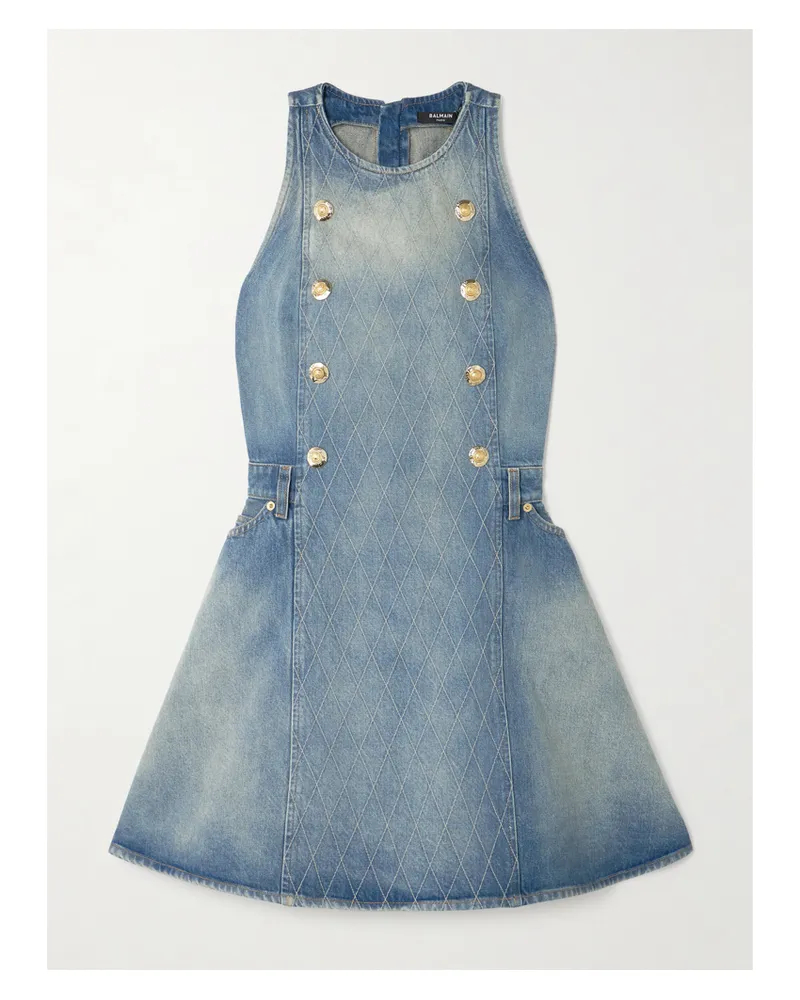 Balmain Mini-jeanskleid Mit Stickereien Und Zierknöpfen - Blau Blau