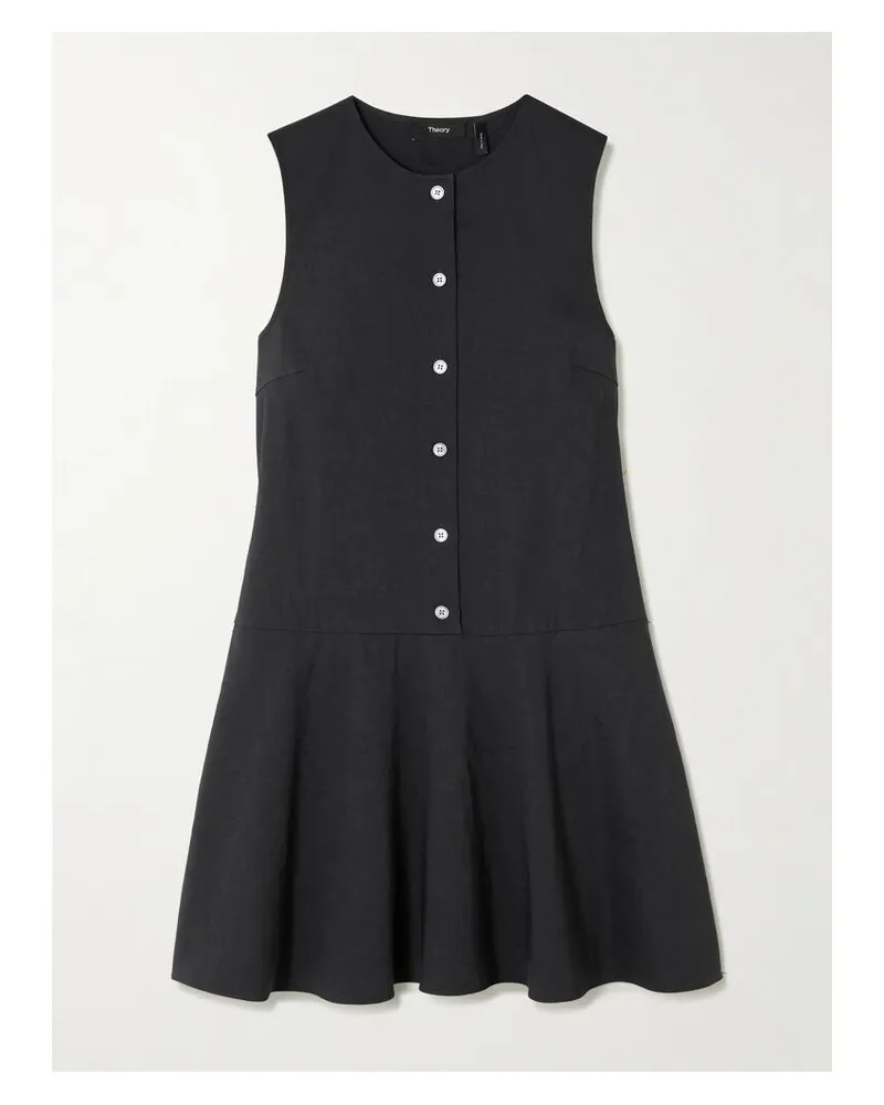 Theory Minikleid Aus Einer Leinenmischung - Schwarz Schwarz