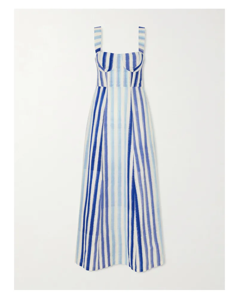 Emporio Sirenuse Azzurra Ikat Striped Cotton Midi Dress - Blue Blue