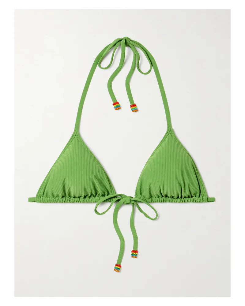 STAUD Lido Geripptes Triangel-bikini-oberteil Mit Zierperlen - Grün Grün
