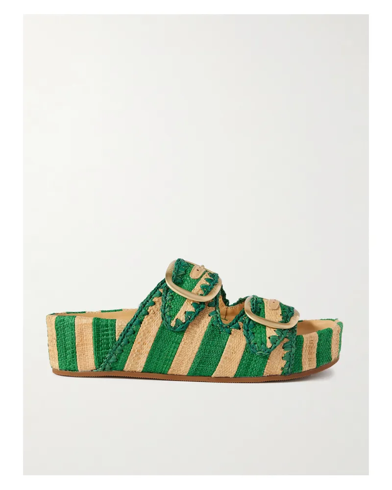 Loeffler Randall Theo Zweifarbige Pantoletten Aus Raffiabast - Grün Grün