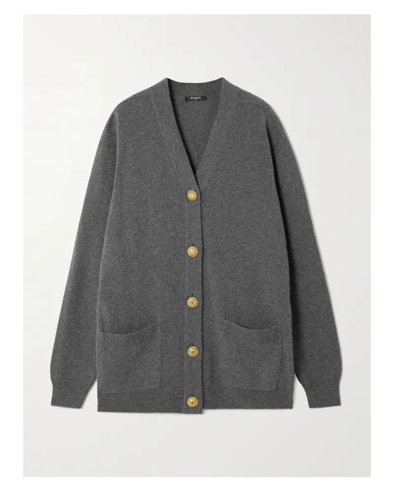 Balmain Cashmere And Wool-blend Cardigan - Gray Gray