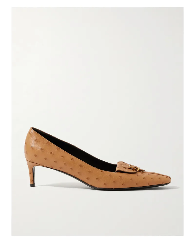 KHAITE Celia Pocket Buckled Ostrich Pumps - Brown Brown