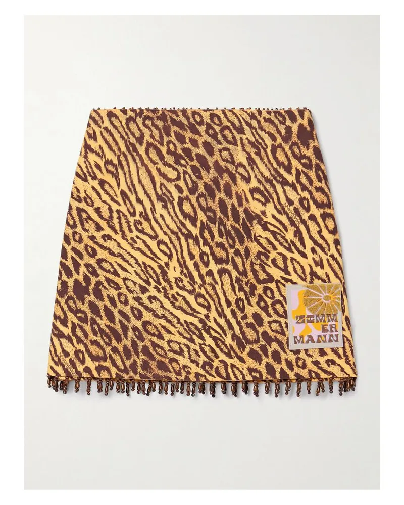 Zimmermann Coco Minirock Aus Baumwolle Mit Leopardenprint, Zierperlen Und Applikation - Animal-Print Animal-print