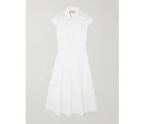 Broderie Anglaise-trimmed Cotton-poplin Midi Dress - White
