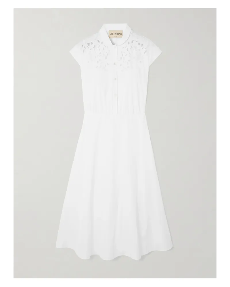Valentino Garavani Broderie Anglaise-trimmed Cotton-poplin Midi Dress - White White