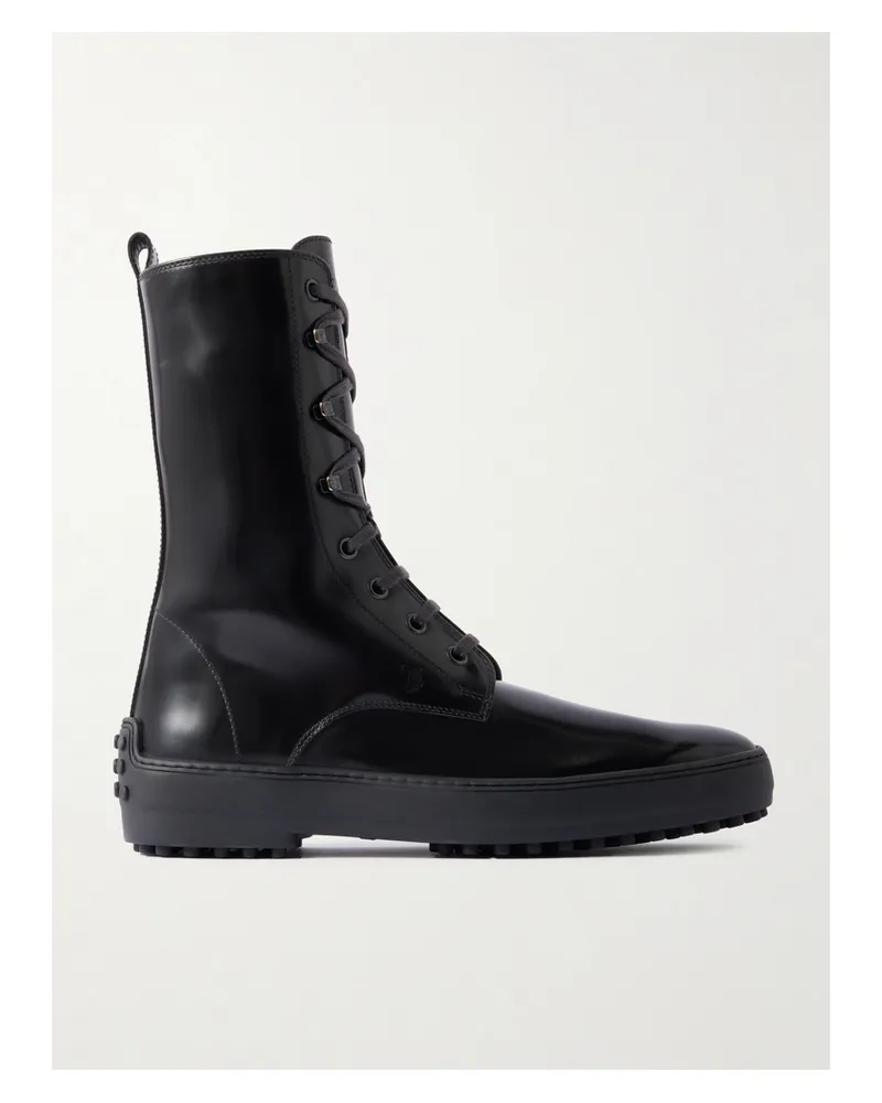 TOD'S Gommino Schnürstiefel Aus Glanzleder - Schwarz Schwarz