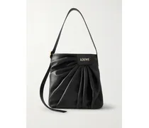 Featherlight Gathered Leather Tote - Black