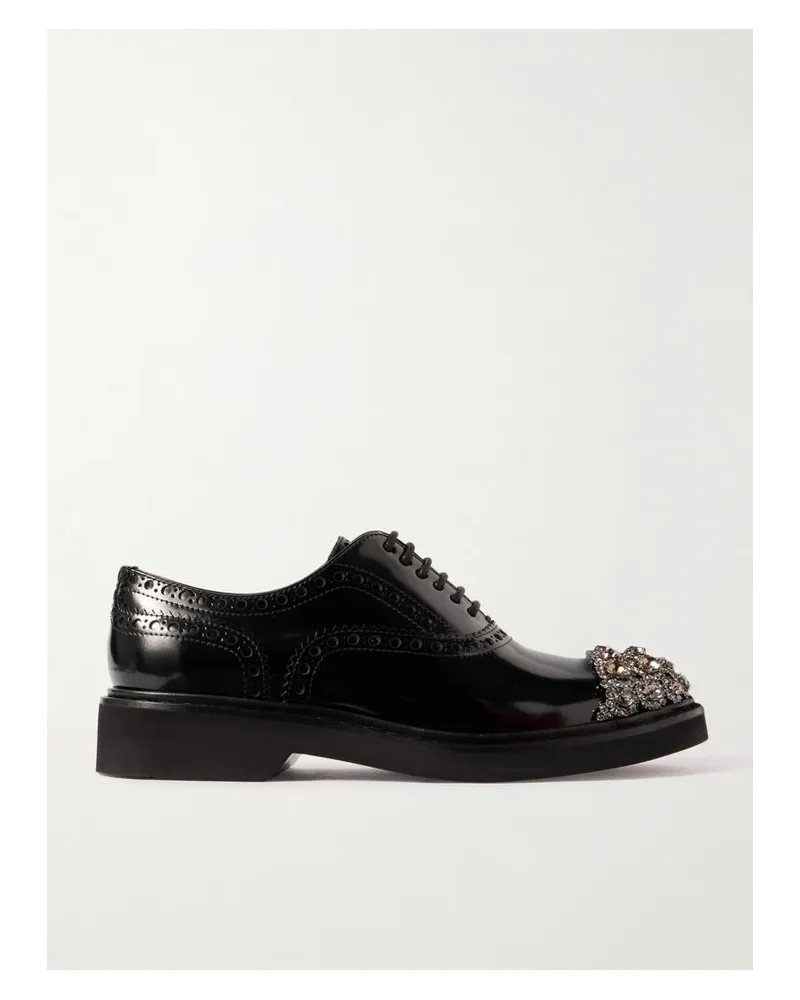 Roger Vivier Viv Rangers Flower Loafers Aus Lackleder Mit Kristallen - Schwarz Schwarz