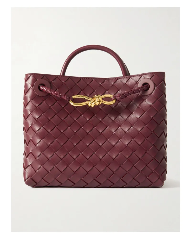 Bottega Veneta Andiamo Small Embellished Intrecciato Leather Tote - Burgundy Burgundy