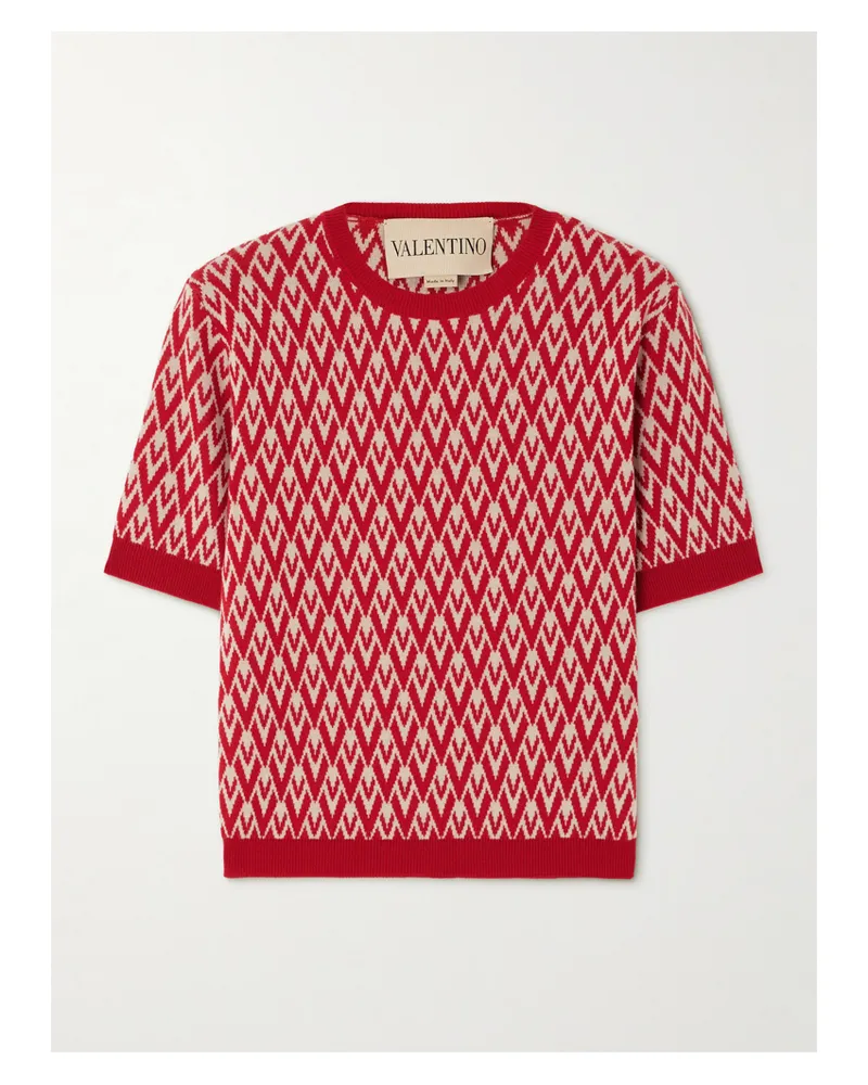 Valentino Garavani Pullover Aus Wolle In Jacquard-strick - Rot Rot