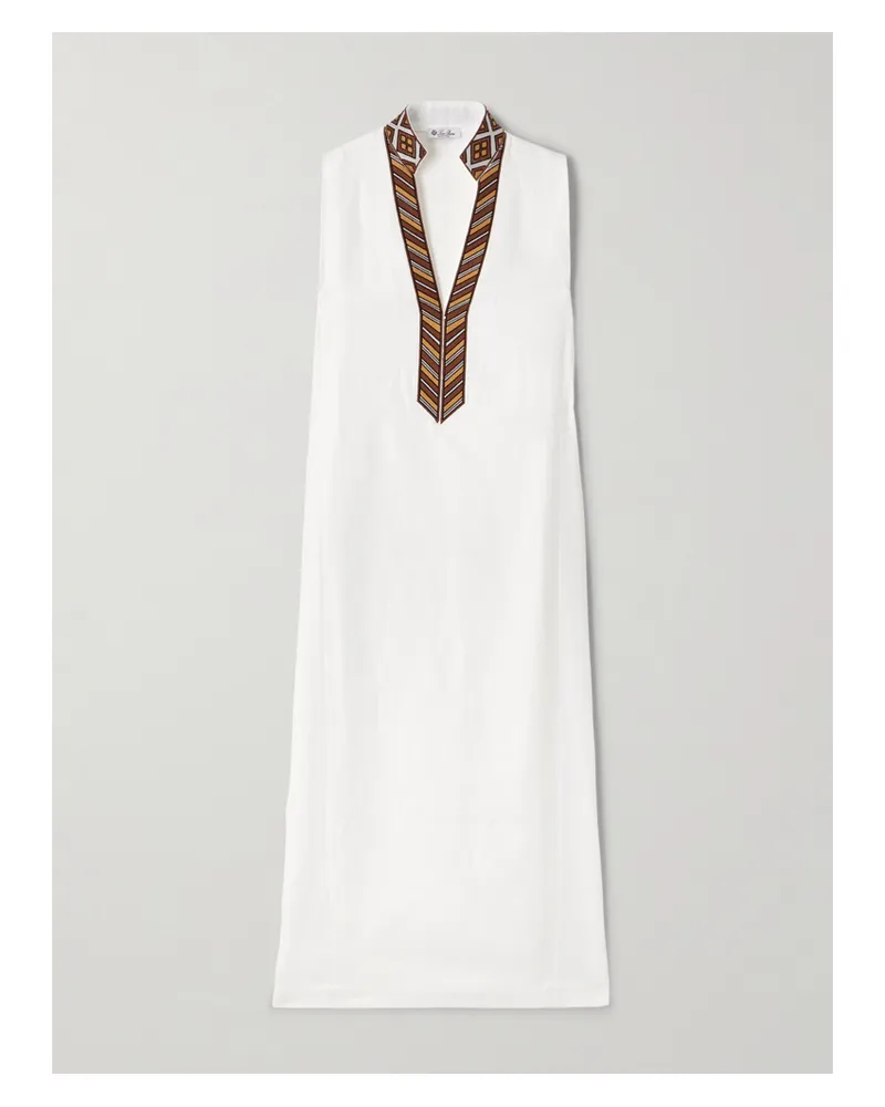 Loro Piana Abril Embroidered Linen Midi Dress - White White
