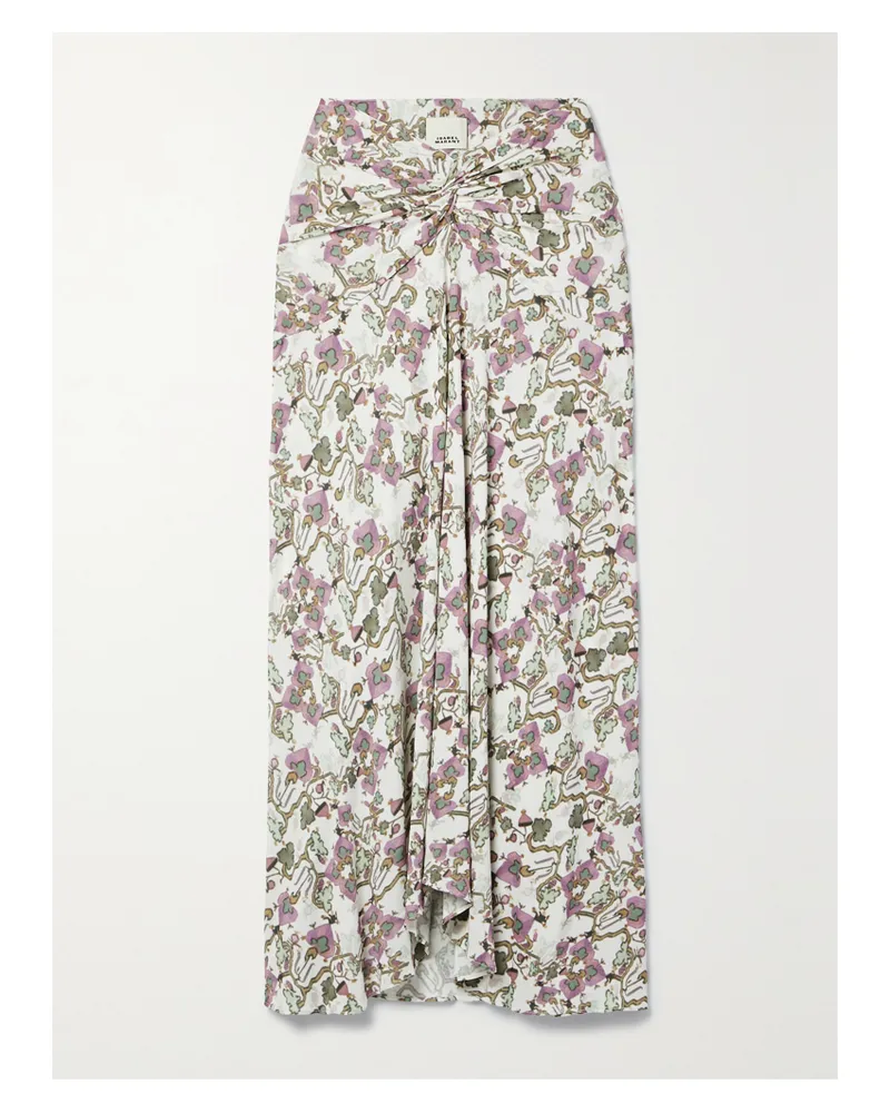 Isabel Marant Juneo Midirock Aus Stretch-jersey Mit Twist-detail Und Blumenprint - Weiß Weiß