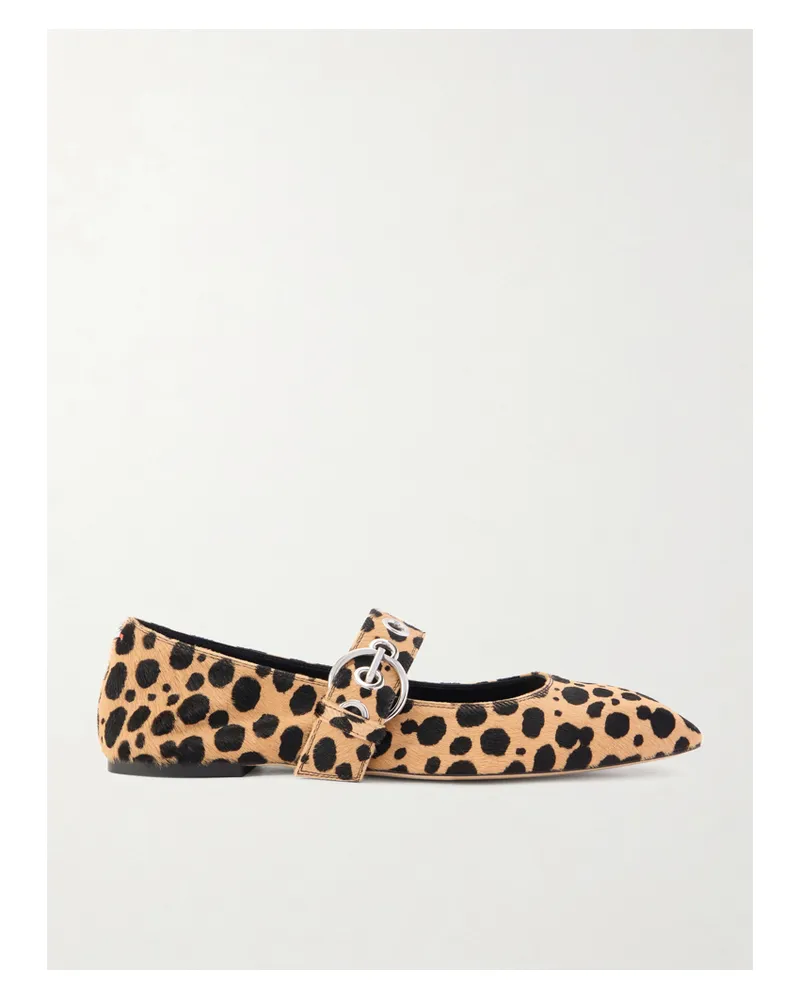 aeyde Uma Eyelet-embellished Leopard-print Pony Hair Mary Jane Ballet Flats - Animal Print Animal