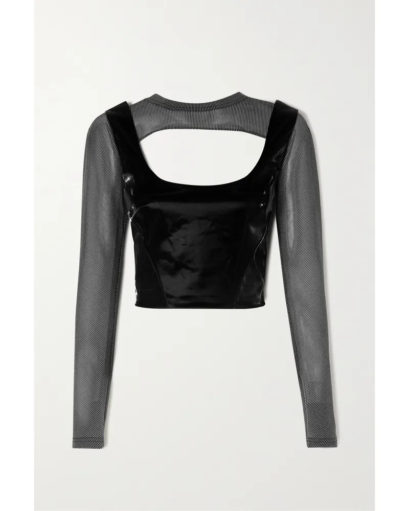 McQ Verkürztes Tanktop Aus Gestreiftem Webstoff Und Vinyl - Schwarz Schwarz