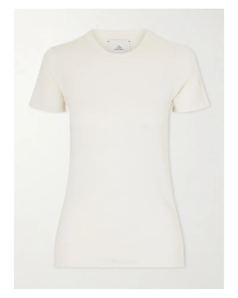 The Elder Statesman Pebble Pearl Cashmere And Silk-blend T-shirt - Neutrals Neutrals