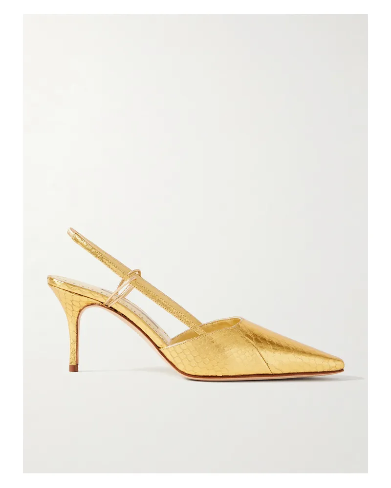 Manolo Blahnik Touki 70 Slingback-pumps Aus Metallic-elapheleder - Gold Gold