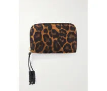 Bead-embellished Leather-trimmed Leopard-print Suede Wallet - Animal Print