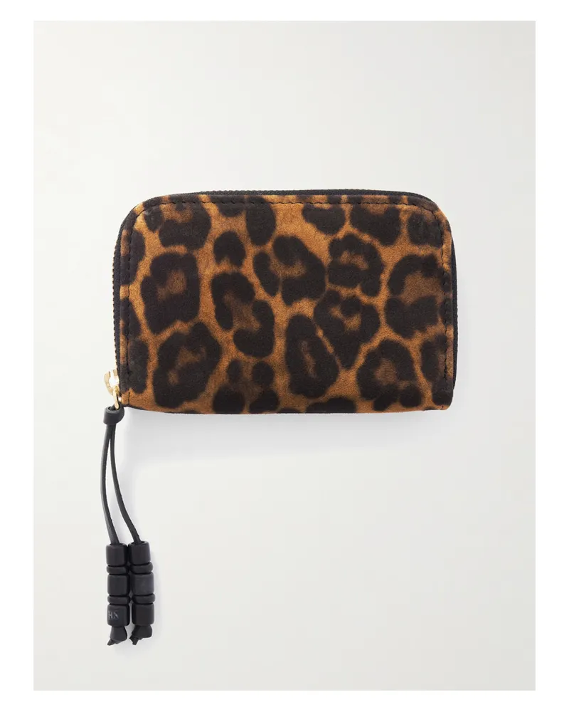 Hunting Season Bead-embellished Leather-trimmed Leopard-print Suede Wallet - Animal Print Animal