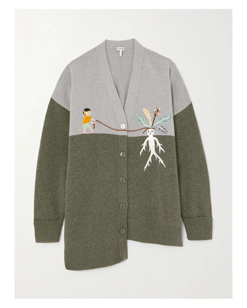 Loewe Asymmetrischer Cardigan Aus Einer Wollmischung Mit Stickerei - Grün Grün
