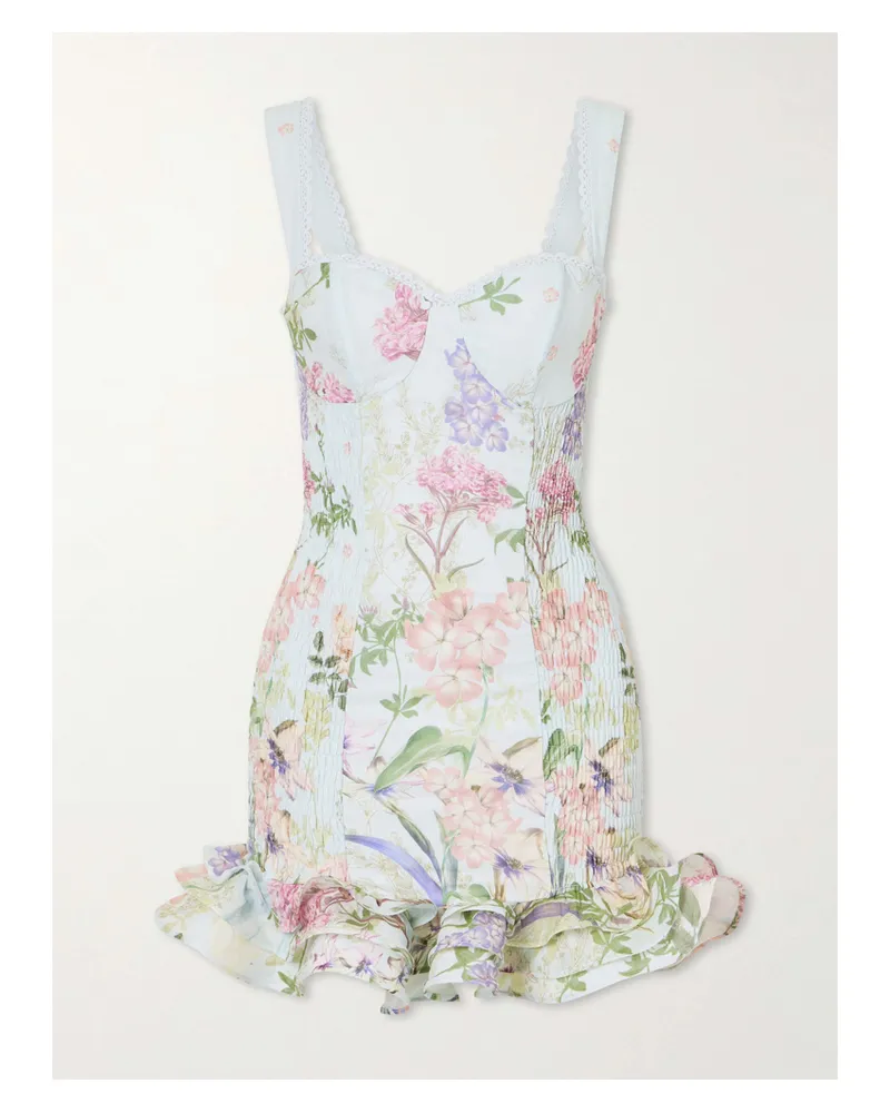 Charo Ruiz Sunil Floral-print Cotton-blend Mini Dress - Blue Blue