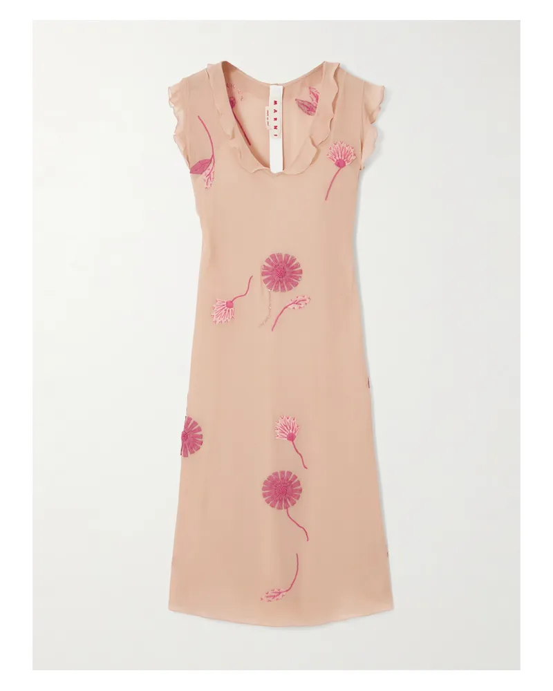 Marni Midikleid Aus Seide Mit Bestickten Und Verzierten Applikationen - Pink Pink