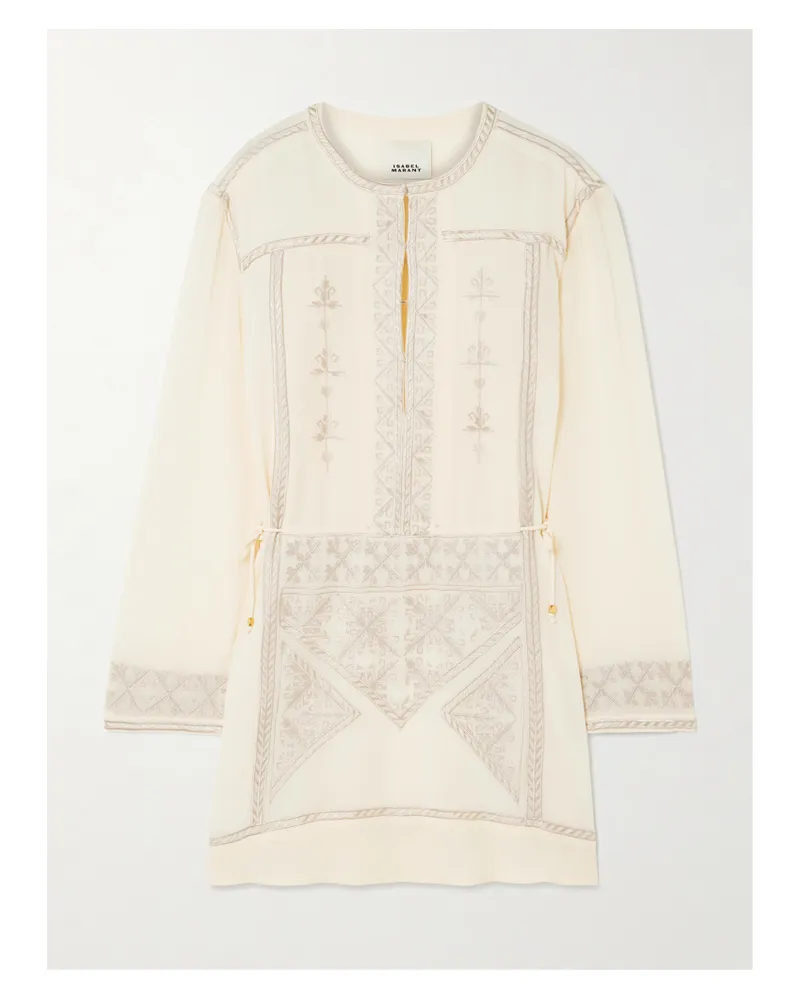 Isabel Marant Oaria Minikleid Aus Crêpe De Chine Aus Seide Mit Stickereien Zum Binden - Ecru Ecru
