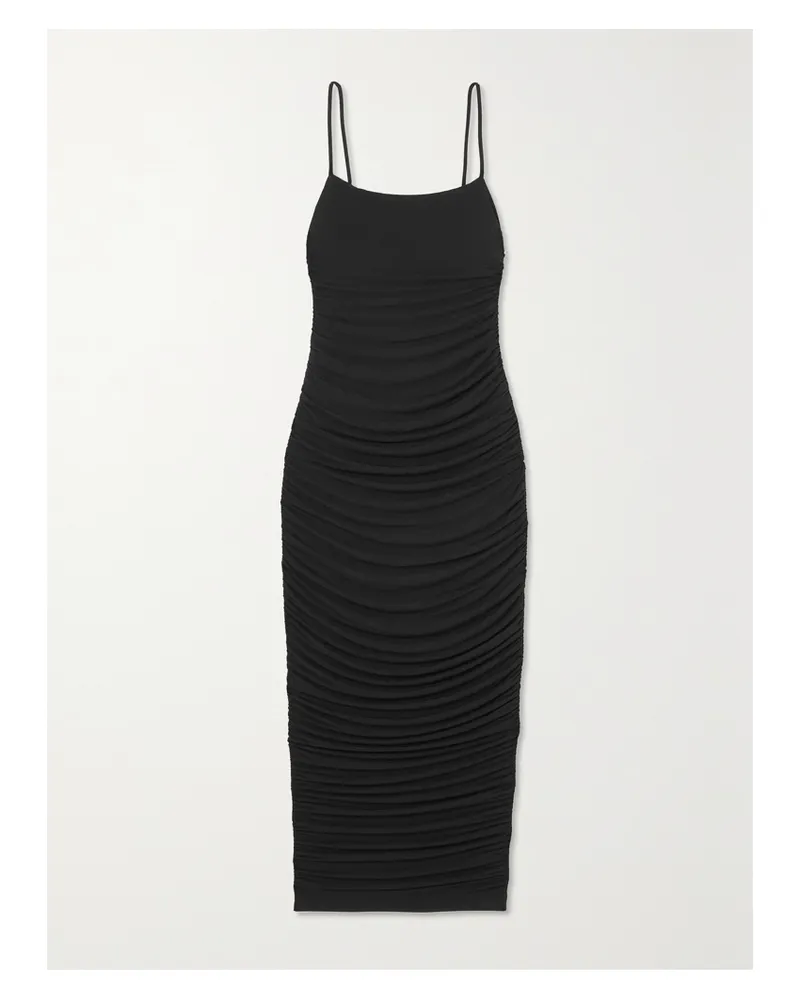WARDROBE.NYC Midikleid Aus Gerafftem Stretch-jersey - Schwarz Schwarz