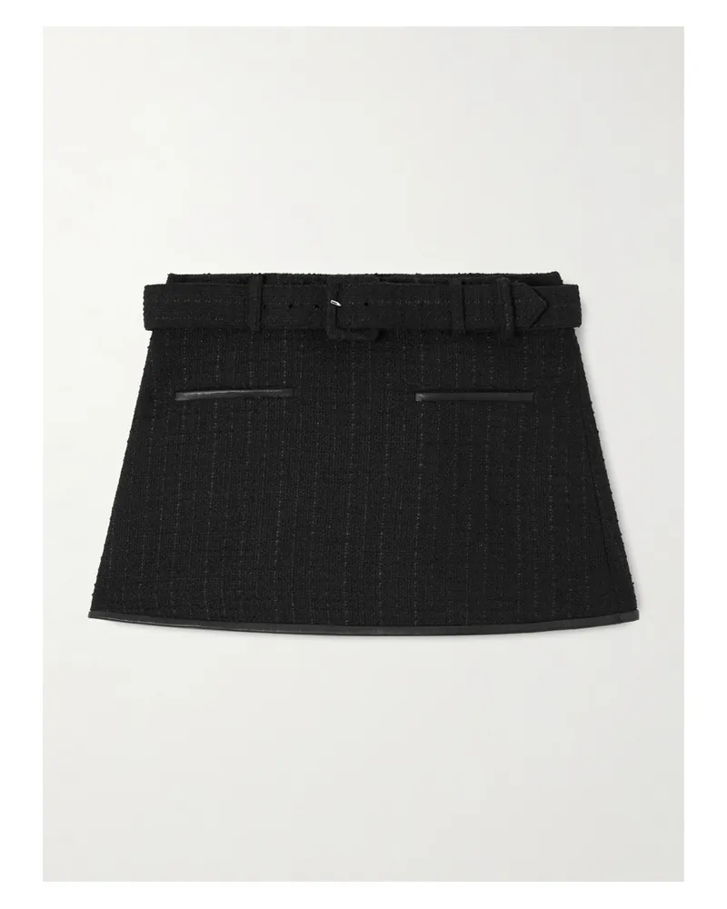 Self-Portrait Belted Cotton-bouclé Mini Skirt - Black Black