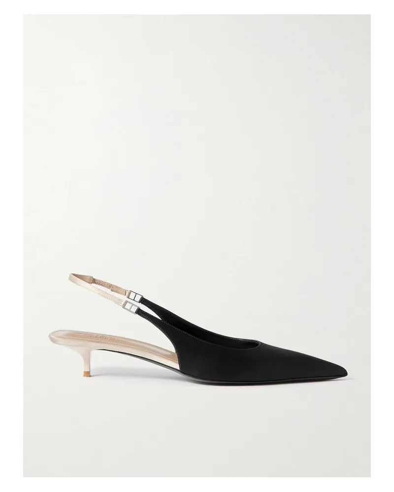 Saint Laurent Cherish Zweifarbige Slingback-pumps Aus Satin - Schwarz Schwarz
