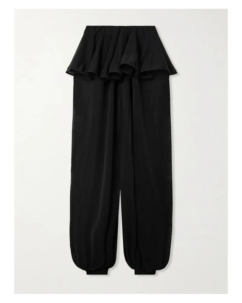 Alaïa Hose Aus Georgette Mit Falten Und Schößchen - Schwarz Schwarz
