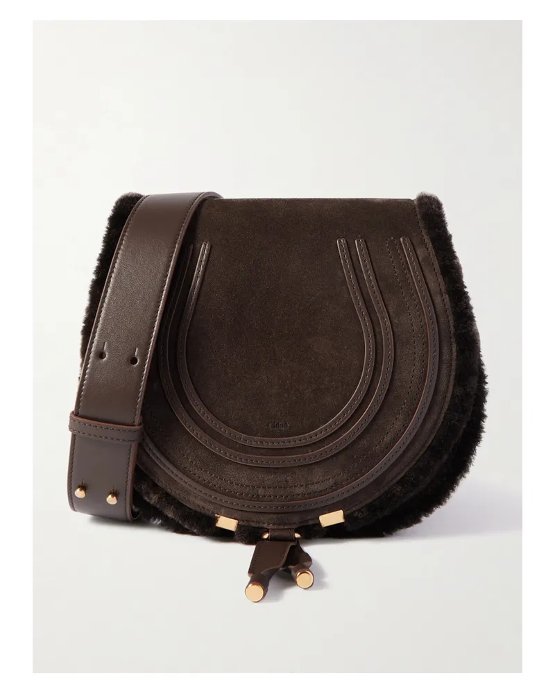 Chloé Marcie Schultertasche Aus Veloursleder Und Shearling Mit Lederbesätzen - Braun Braun